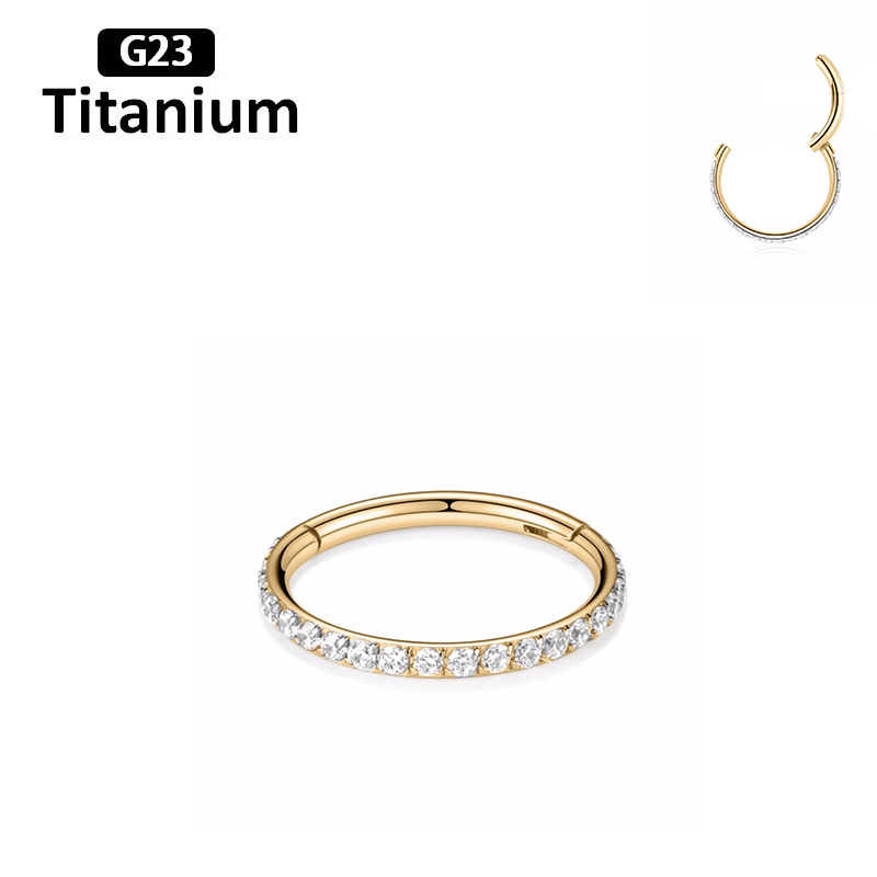G23 titan piercing cz hoop höjdsegment ring clicker septum piercing näsringar tragus brosk helix läpp örhängen: Grå / Guldfärg