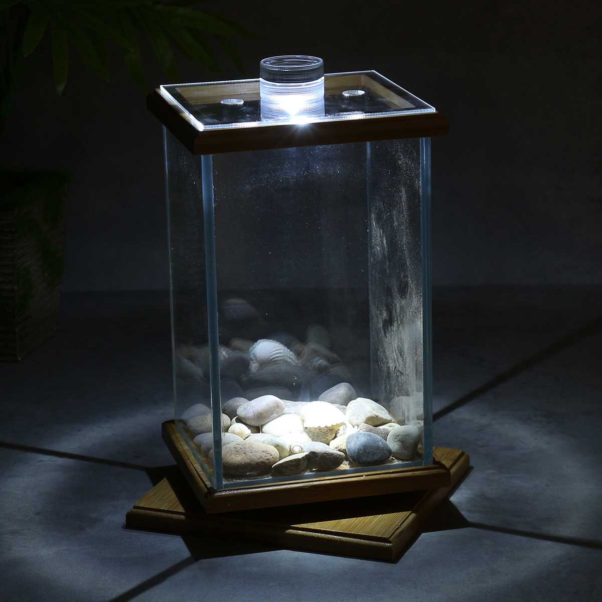 Pecera giratoria cuadrada con luz, Mini acuario, bloque de construcción, pecera, hogar, oficina, mesa, decoración, caja de alimentación: Fish Tank with Light
