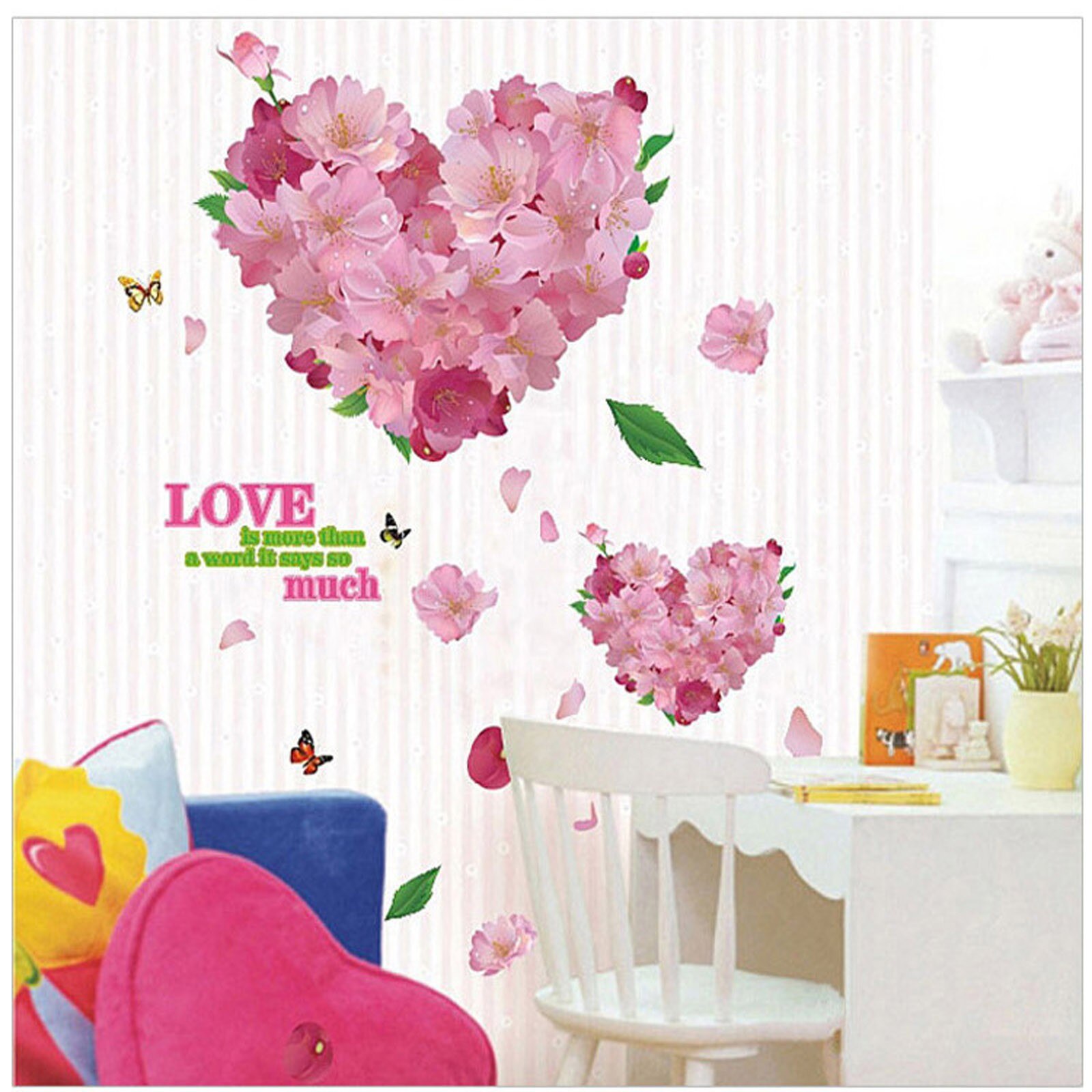 Lovely Happy Valentine's Day Rose Love Heart Wall Sticker Home 3D Wall Sticker Decoration DIY Decal Removable