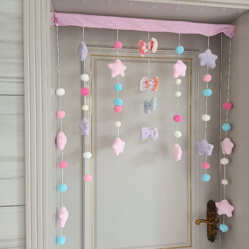 Korean Japan Plush Balls Tassel Doorway Curtains Ball Door Curtain Pendant Melody Kitchen Bedroom Living Room Girls Room Decor