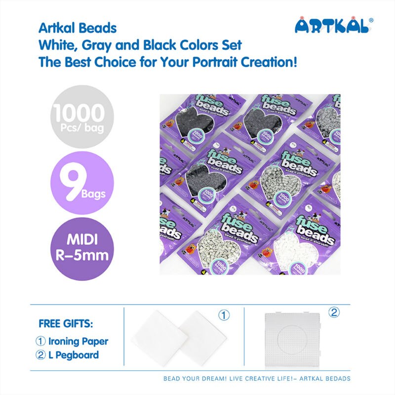Artkal pärlor 9 påsar grå nyans färger -5mm mjuka perler pärlor  rb1000- grå