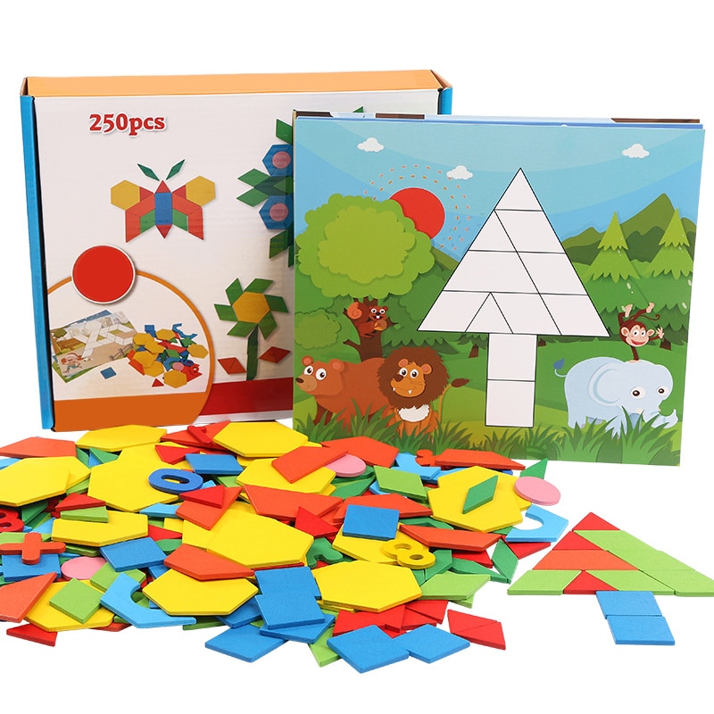 250 stk puslespil træpuslespil legetøj geometri tangram puslespil uddannelse læringsspil give drenge og piger spil