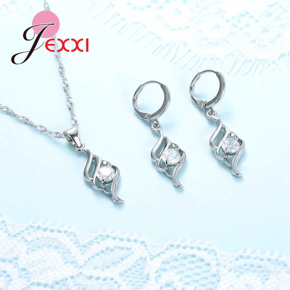 Conjuntos de Plata de Ley 925 con estilo, joyería en espiral de cristal, colgantes de cadena para mujer, collar, pendientes, conjunto de joyería para mujer