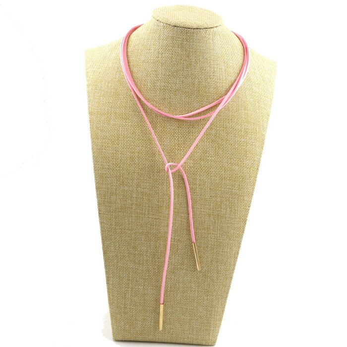 Gargantilla de cuero de imitación para mujer, collar largo de terciopelo con estilo, joyería artesanal, para novia, nueva: Pink Rope Gold