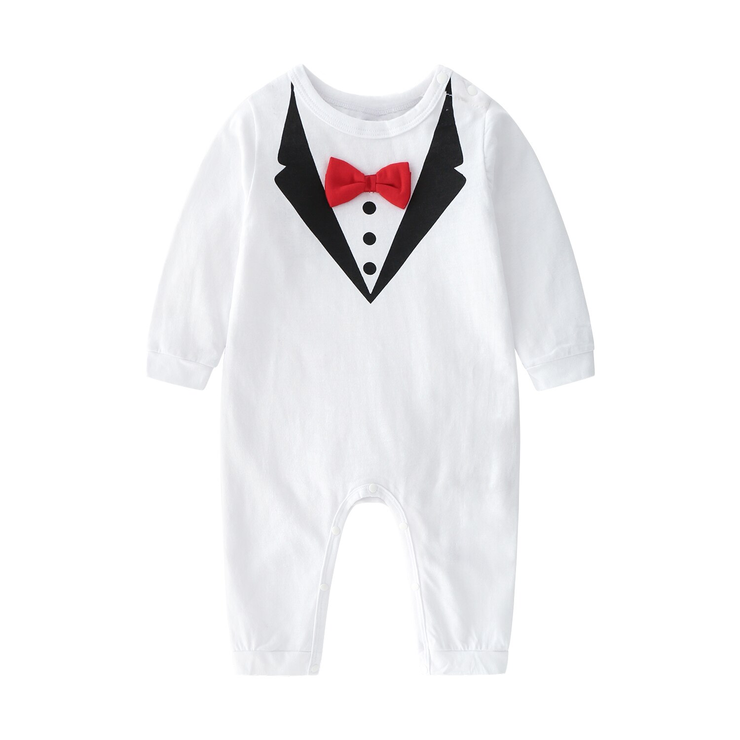 Kimocat Baby Jongens Britse Stijl Lange Mouwen Jumpsuit, lente En Herfst Baby Gentleman Strikje Broek Crawl Kleding 0-3 Jaar: WHITE / 6-9M