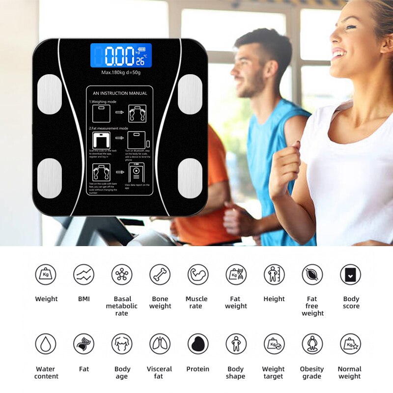Smart Lichaamsvet Schaal Verbinding Bluetooth Elektronische Weegschaal Lichaamssamenstelling Analyzer Bascula Digitale Badkamer Vloer Schaal