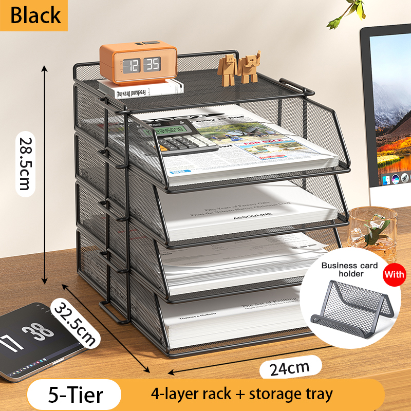 4 Tier Desk Organizer - Stackable Paper Tray, Paper File Organizer for Desk, 5 Trays Mesh Stackable Paper Tray Desktop Document: PURPLE