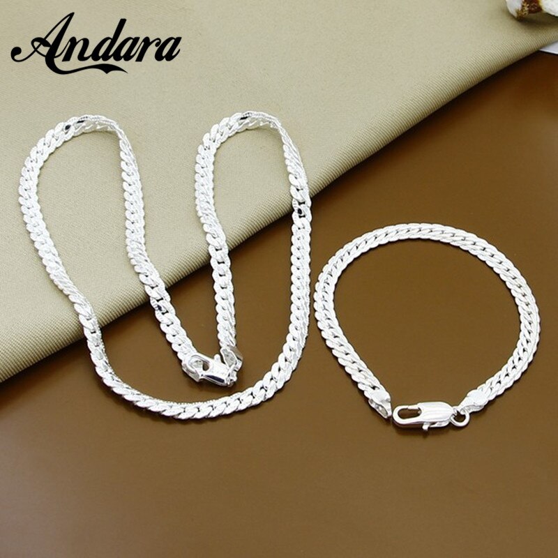 Trendy 925 Sterling Zilver Volledige Sideways Ketting/Armband Sieraden Sets Voor Vrouwen Mannen Zilver 925 Sieraden