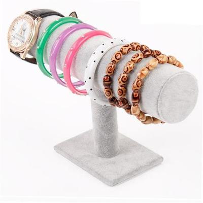 BUENOS Vintage PU Leather / Velvet T-Bar Rack Bracelet Chain Watch Jewelry Organizer Holder Jewelry Display Stand: grey1