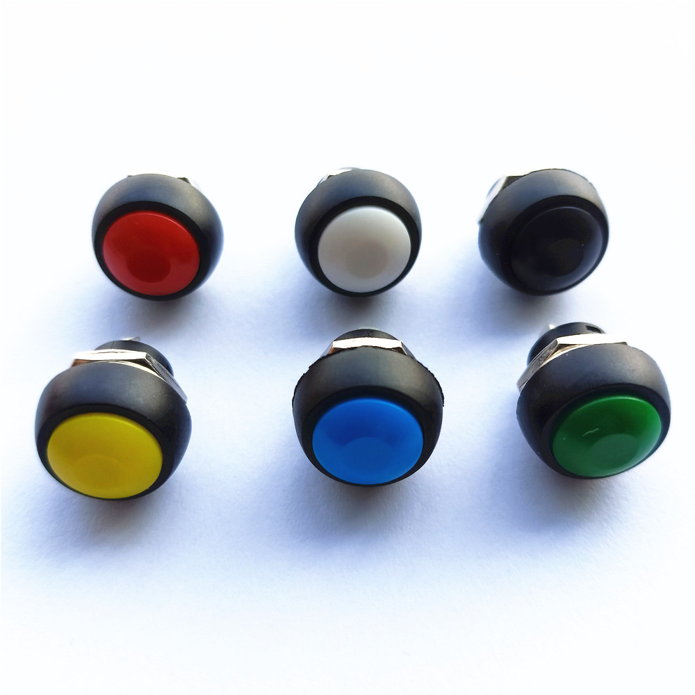 6 colores PBS-33B 2PIN 12mm DC AC 3A/125V 1A/250V plástico redondo auto-reinicio interruptores de botón sin bloqueo termoestabilidad