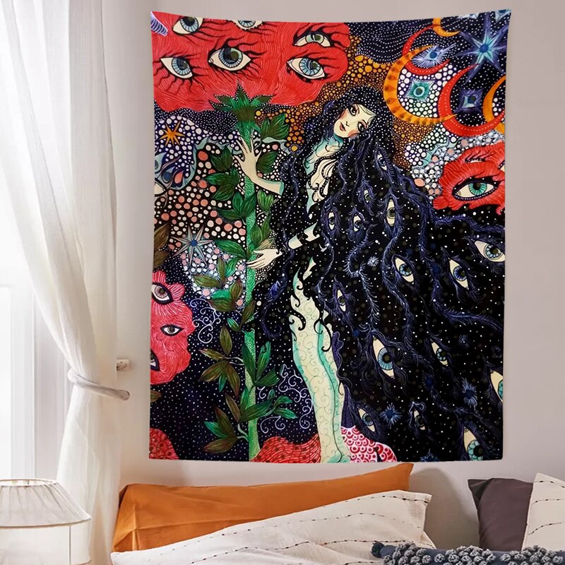 Tapisserie murale psychédélique pour filles, tapis floral céleste, tapis hippicopter Eye, décor de dortoir, tapis ciel étoilé