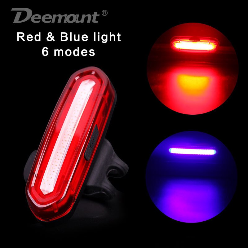 Deemount 100 LM Rechargeable COB LED USB Mountain Bike Tail Light Taillight MTB Safety Warning Bicycle Rear Light Bicycle Part: Red Blue 6 modes