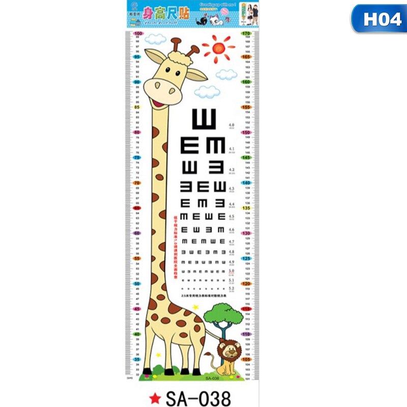 Tegneserie mål wallstickers til børneværelser giraf abe højde synsstyrke diagram lineal mærkater børnehave indretning