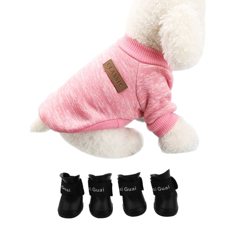 2 Set Huisdier Accessoires: 1 Set Winter Warm Hond Kleding Puppy Kat Jas Zachte Trui Kleding S Roze &amp; 1 Set Zwart S, rubber Hond Wat