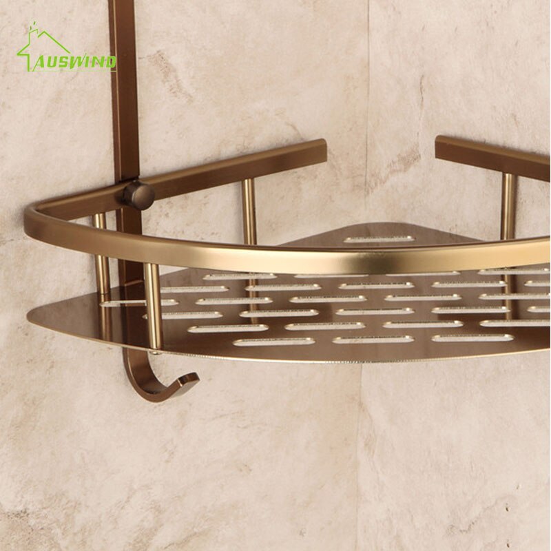 Antique Bronze Two Layer Corner Basket Shelf Silver Brushed Space aluminum Bathroom Accessories Products