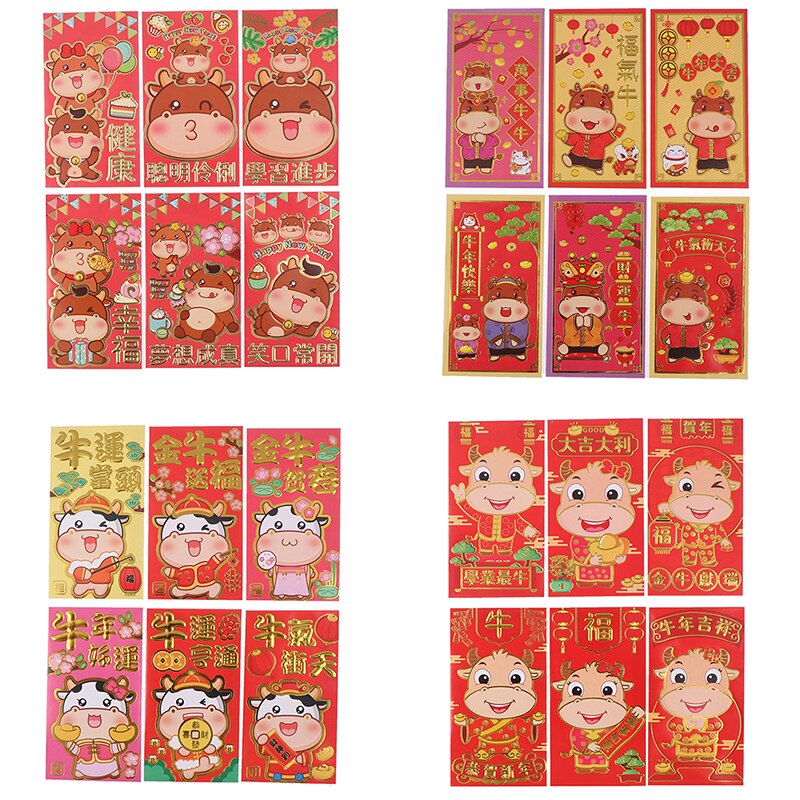 6 Stuks Chinese Ox Jaar Lente Festival Creatieve Rode Envelop Trouwen Rode Envelop