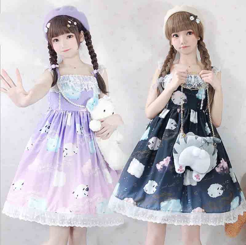 Vestido japonés Lolita en degradado de estrellas, vestido morado/azul marino Jsk Lolita de mujer, vestido de verano con tirantes, vestido Lolita para chicas de talla grande