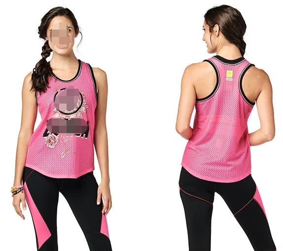 in forma e funky zumba abbigliamento in cotone lavorato a maglia da donna superiore fitness da donna canottiera a rete canottiera T2182: t2182 rosa / L