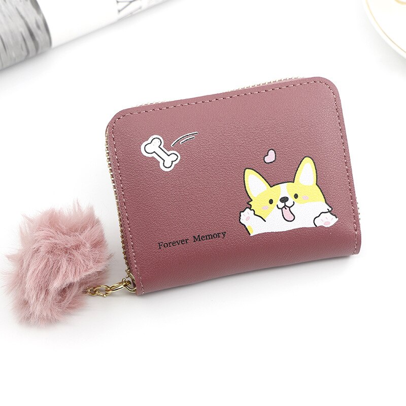 Cartera de gato con borla pequeña para mujer, Cartera de de , monedero de cuero Pu, titular de la tarjeta femenina, Billetera: R244 rose red