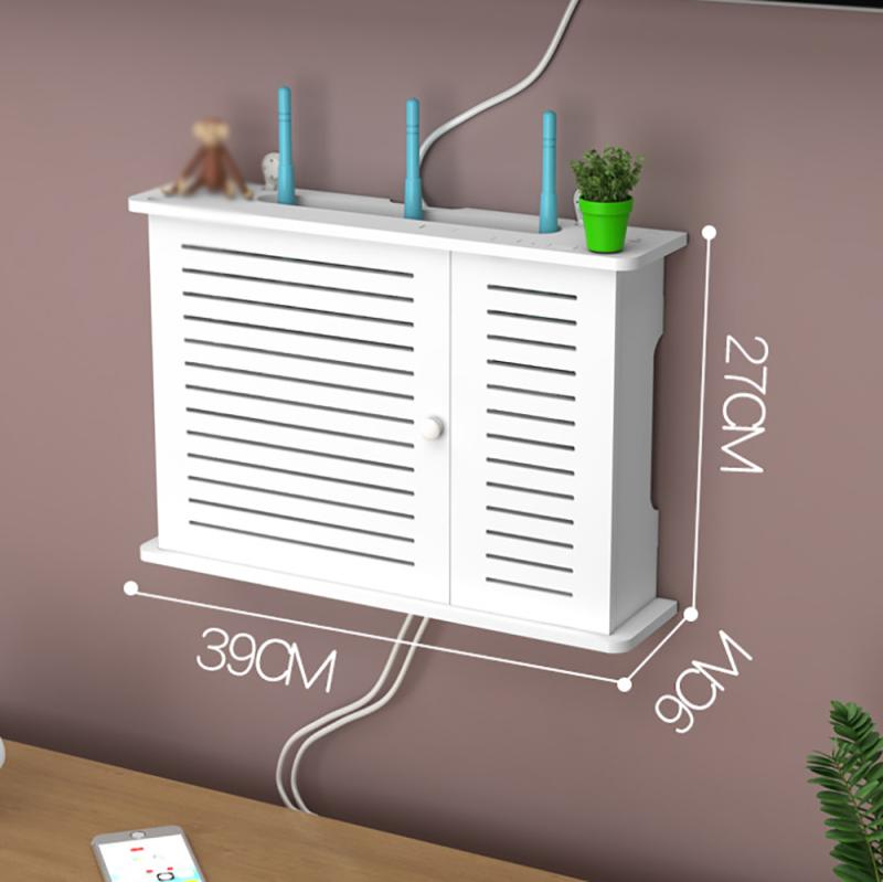 Trådløs wifi router opbevaringsbokse træboks kabel strøm plus ledningsbeslag væghængende stikplade opbevaringshylde gør-det-selv boligindretning: Enkelt lamel -1 dørs