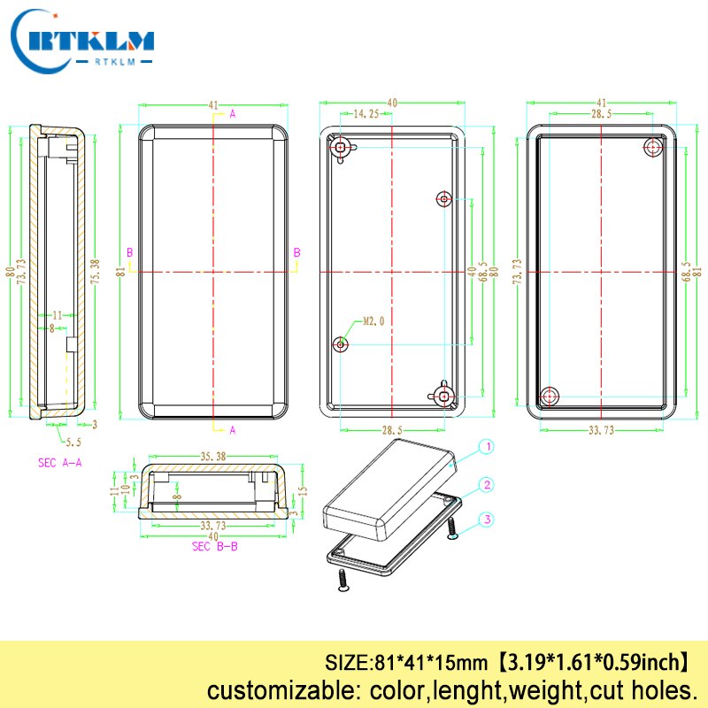 Abs plastic project case DIY plastic enclosure electrical connector small instrument enclosure electric junction box 81*41*15mm