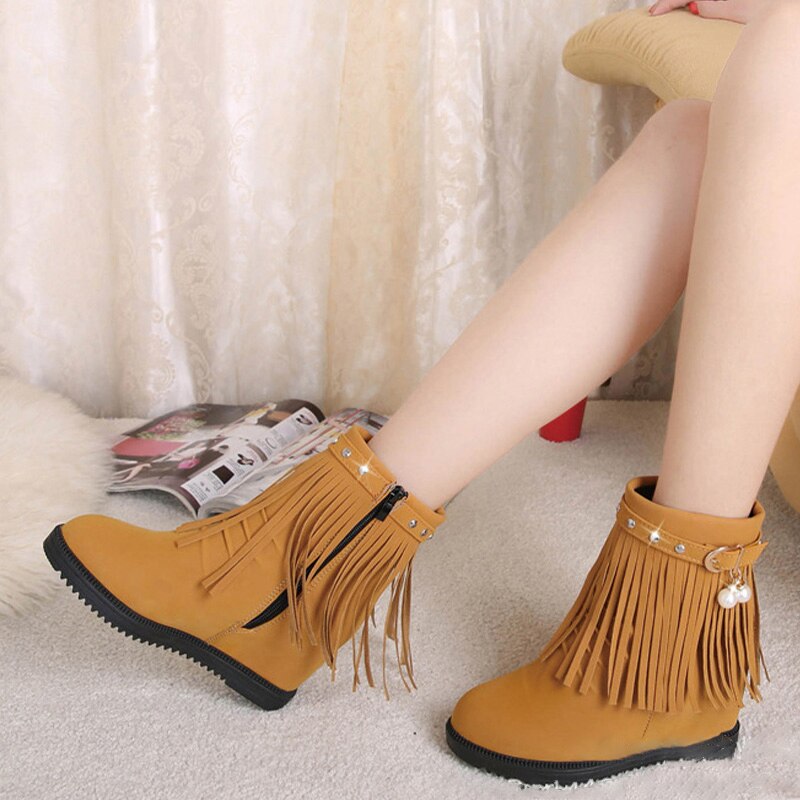 Femmes gland perle bottines femmes troupeau chaussures plates femme boucle hauteur augmentant dames Zip chaussures femme Rivet chaussures