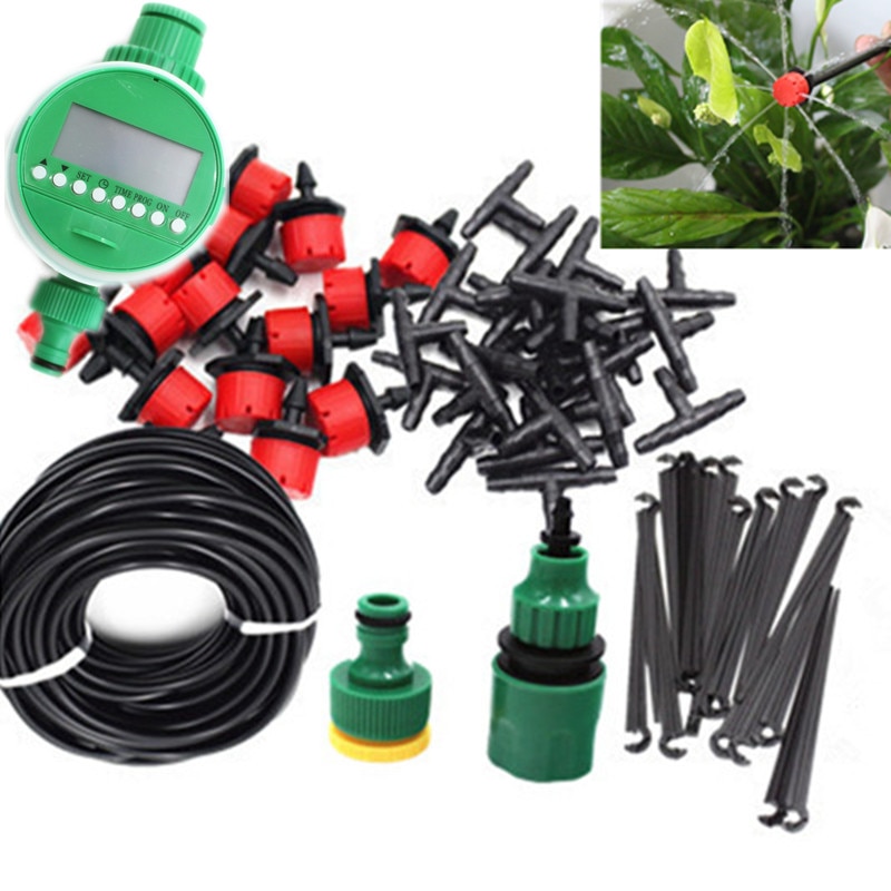 Fast 25m DIY Micro Drip Irrigation System Plant Self Automatic Watering Timer Garden Hose Kits With Adjustable Dripper