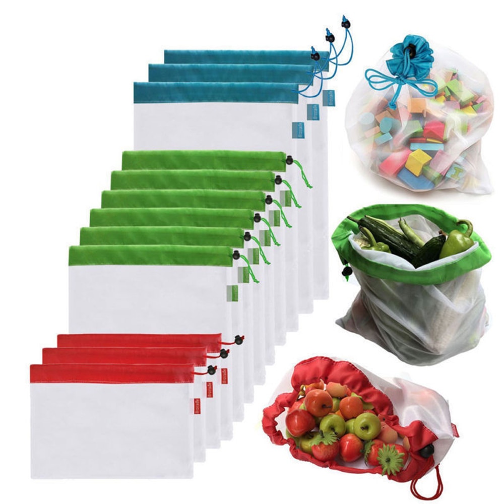 5- pack herbruikbare groente- en fruittassen, zwart touw, gaas, groente- en fruitspeelgoed, opbergzak, gaaszakken