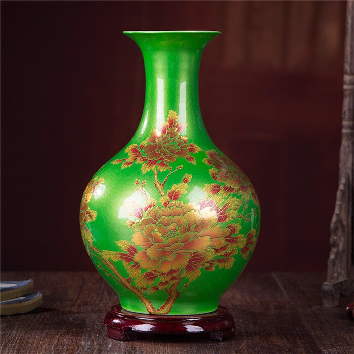 Chinese Style Vase Jingdezhen Yellow Crystal Glaze Flower Vase Home Decor Handmade Shining Famille Rose Vases: L