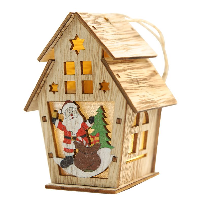 Chalet led valo puinen joulu talo roikkuvat lelut puu kodin sisustus koristeet riippuva festivaali xmas: Kaksinkertainen joulupukki
