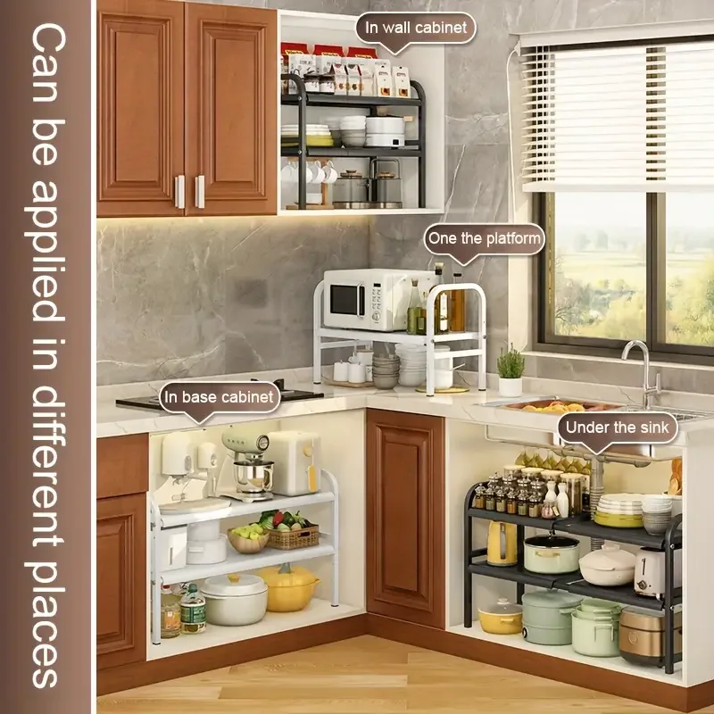 Kitchen Storage Shelf Under Sink Organizer Retractable Shelf For Under-sink Cabinet And Countertop Kitchen Organizer Rack