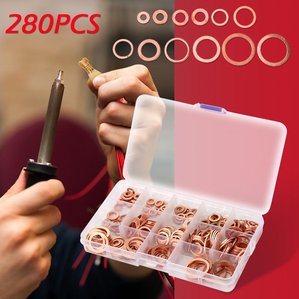 Solid Copper Washer Flat Ring Gasket Sump Plug Oil Seal Fittings Plastic Washers Set Gasket Ring Kit 280/150pcs