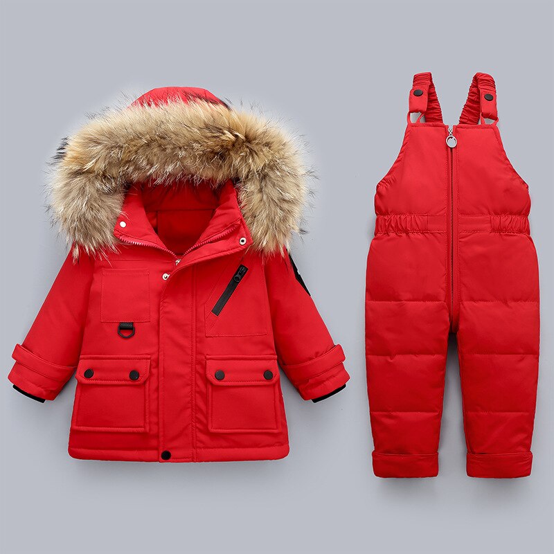 russische Winter Jungen Schneeanzug Wasserdicht Mit Kapuze Unten Jacke Für Mädchen 1 2 3 4 Jahre freundlicher Gesamt Kleinkind Baby kleidung einstellen: rot / 9m