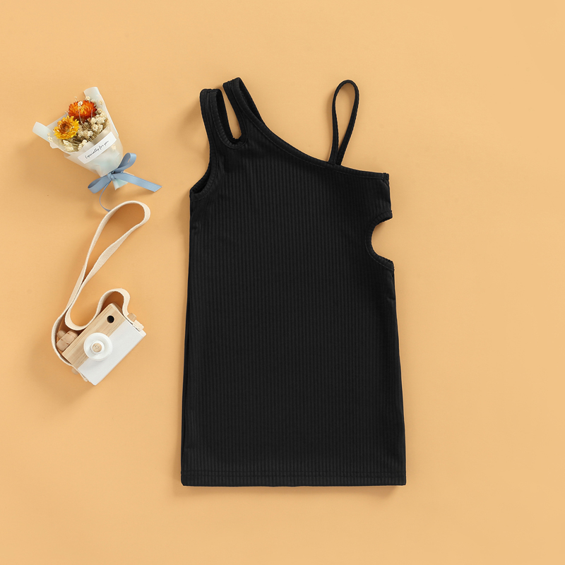 Vestito senza maniche per neonate infantili vestito Casual lavorato a maglia monospalla estivo vestito solido per bambini vestiti a costine vuote: 2-3 Years