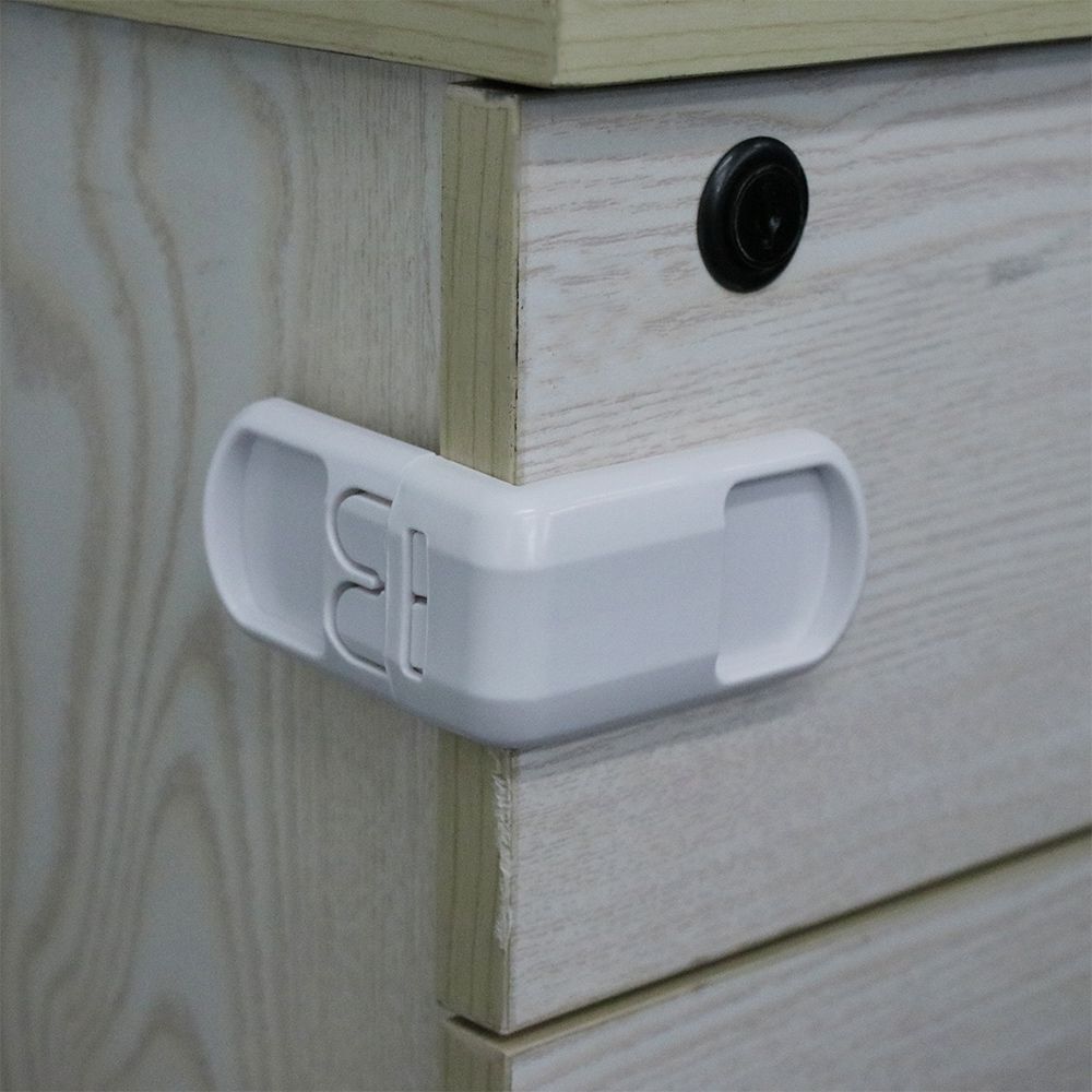 Cerradura de seguridad antiapertura para muebles de bebé, doble cierre a presión, Protector de puerta de armario, ángulo recto, 1/4 piezas
