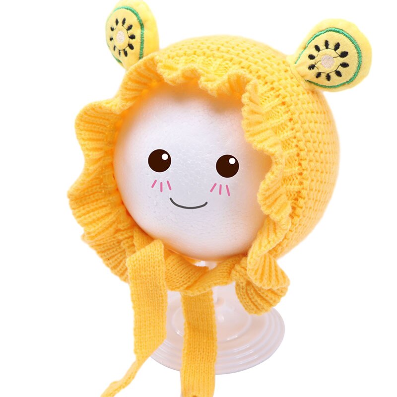 Kids Baby Gebreide Muts Meisjes Leuke Aardbei Baby Katoen Warm Verstelbare Riem Gebreide Fruit Patroon Hoed: YELLOW