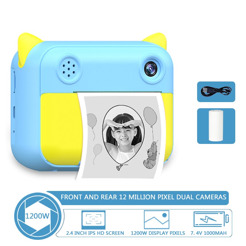 Instant Print Camera for Kids Print Photo Selfie Video Digital Camera with Paper Film Children Mini Learning Toy Camera