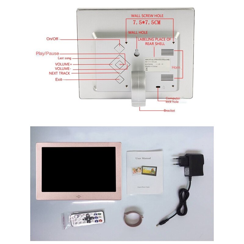 NEUE-8 Zoll Digitaler Foto Rahmen Metall Rahmen HD 1024X768 Elektronische Bilderrahmen mit Fernbedienung, EU Stecker