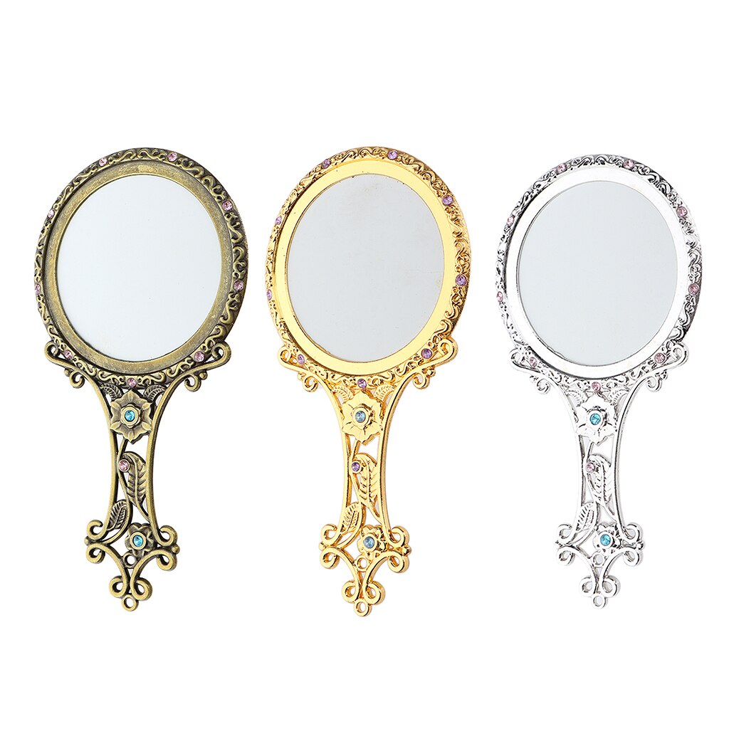 Espejo de mano Vintage portátil para maquillaje, espejos de belleza compactos de viaje, espejo de cristal de Metal de bolsillo, decoración de tocador