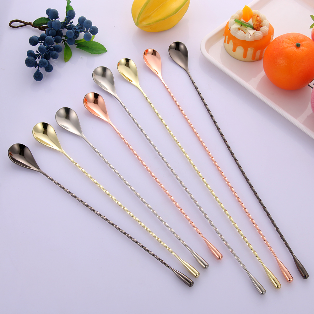 Colorful Stainless Steel Mixing Cocktail Spoon Spiral Teadrop Spoon Kitchen Stir Spoon Bartender Tools Home KitchenSupplies