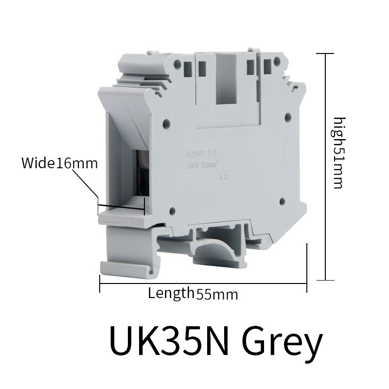 10Pcs Multi-Color Screw Feed-through Plug 2-Connductor Wire Electrical Connector DIN Rail Terminal Block UK 2.5B: UK35N Grey