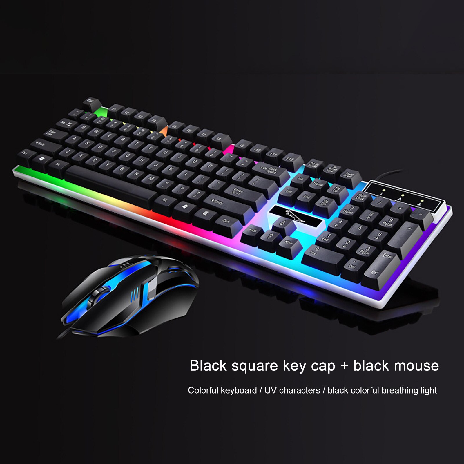 Black Keyboard Mouse Sets Colorful Led Illuminated Backlit Usb Wired Pc Rainbow Gaming Keyboard Mouse Computer Accessories