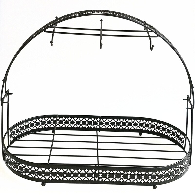 Étagère de rangement pour tasses de café et plats style européen, étagère suspendue noire, en fer, avec fleurs et tasses de thé: black