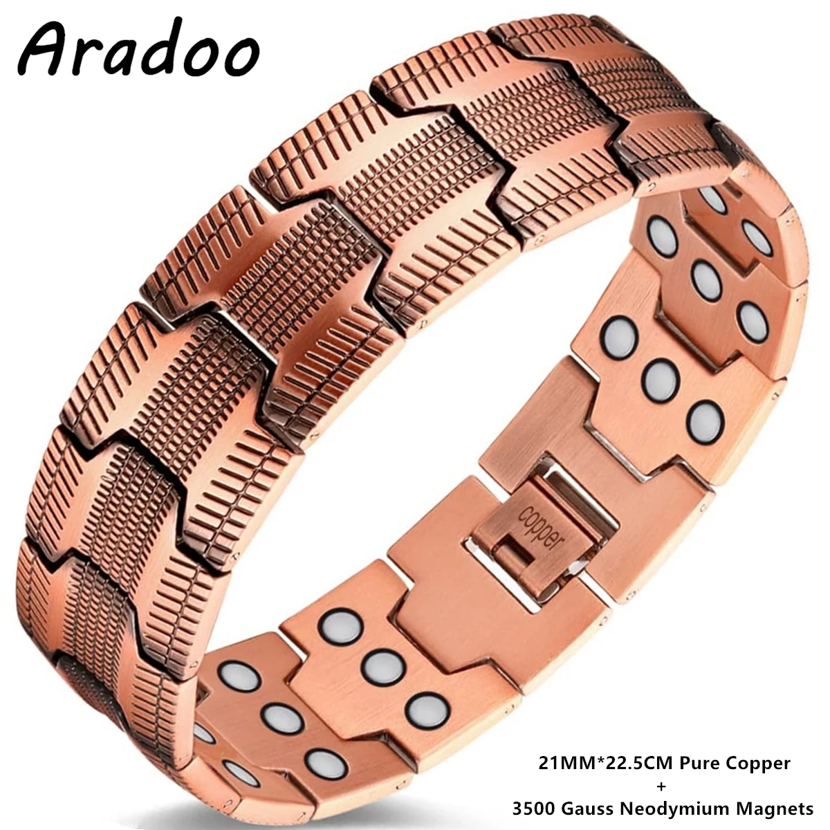 ARADOO 3X Strength Neodymium Magnets Copper Bracelet for Men Pure Copper Bangle Wristband Jewelry: Vermeil