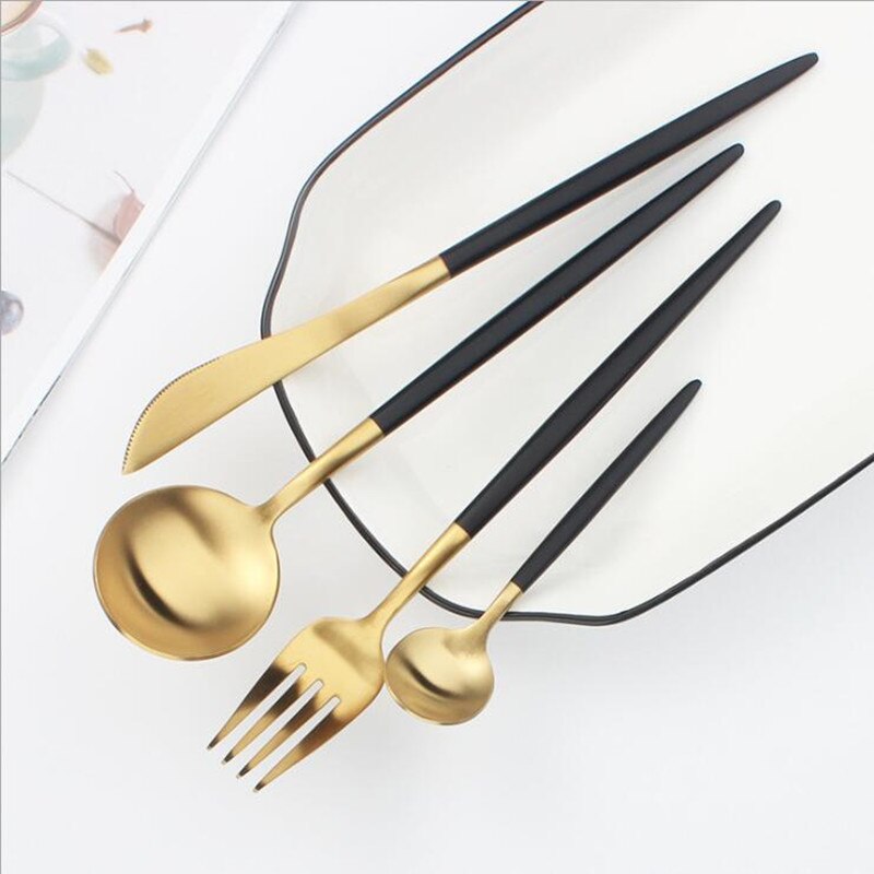 Gilt Rim Dark green Plate Steak Food Nordic Style Tableware Bowl Ins Dinner Dish High End Porcelain Dinnerware Set: Cutlery Set