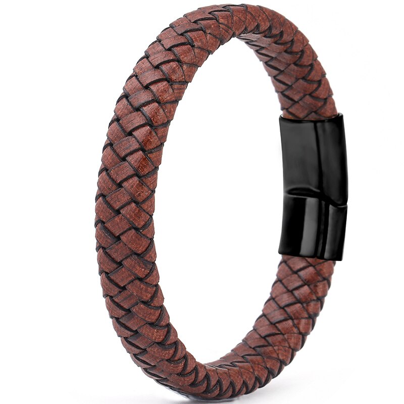Stijl Bruin Lederen Armband Voor Mannen 3 Kleur Rvs Sluiting Geweven Lederen Armband Mannen Charm Sieraden