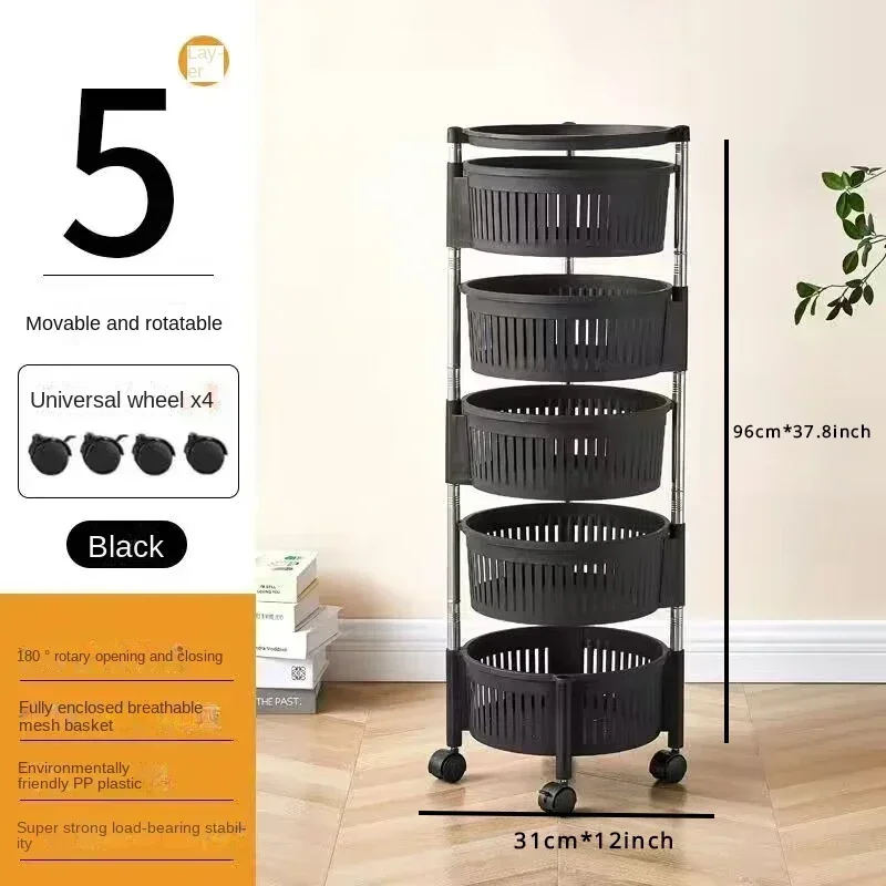 Kitchen Rotating Rack Floor-to-ceiling Household Multi-functional Vegetable and Fruit Corner Rack Multi-layer Vegetable Basket: green