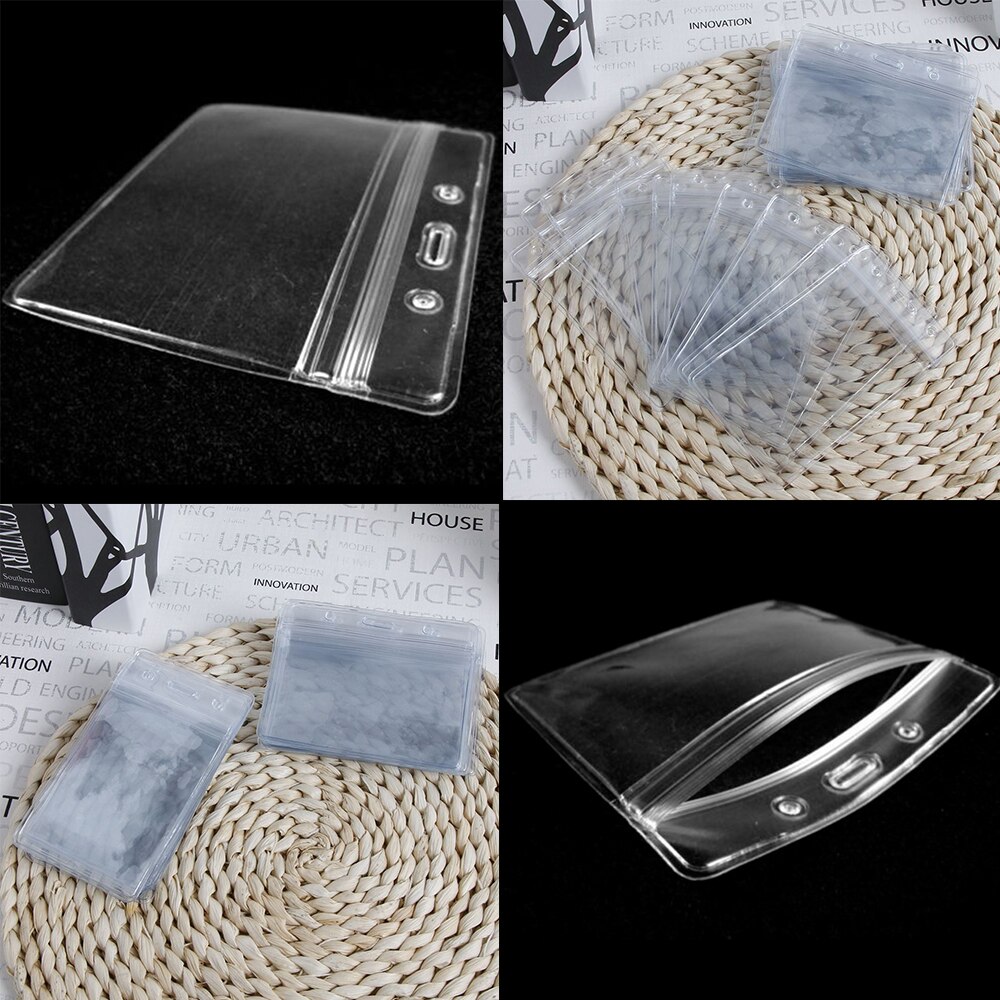 Lot of 10 Horizontal Transparent Vinyl Plastic ID Card Badge Holder Bank Card Badge Holders Name Card Holders With Zipper