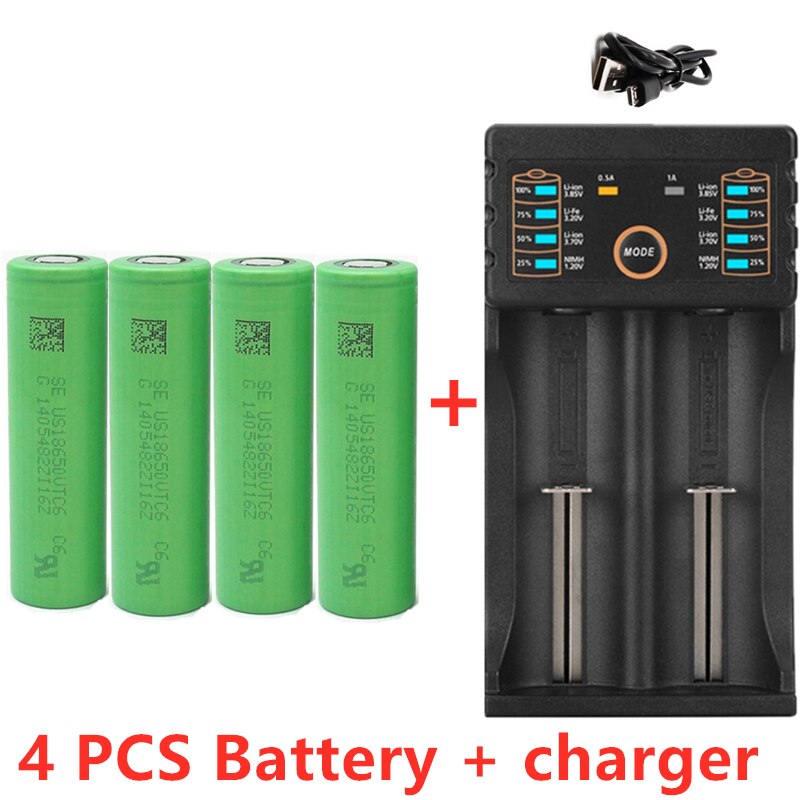 100%  originele 3.7 v 3000 mah 18650 batterijen voor  us18650 sony vtc 6 30a speelgoed gereedschap zaklamp batterij + usb lader: Blauw