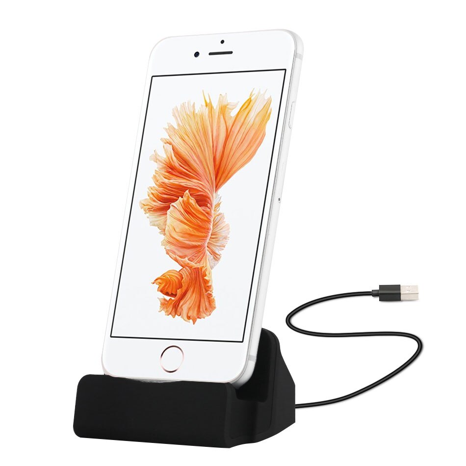Station de charge de bureau pour iphone 5 5s SE 5C 6 6S 7 8 Plus XS MAX XR, Station d&#39;accueil avec support de chargement USB: Black
